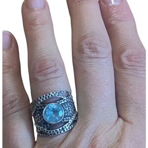 Vintage Sterling Silver & faceted blue topaz ring